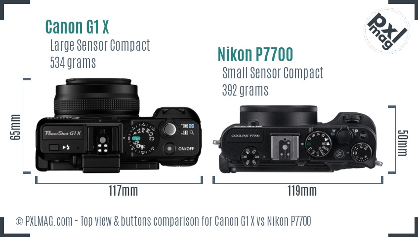 Canon G1 X vs Nikon P7700 top view buttons comparison
