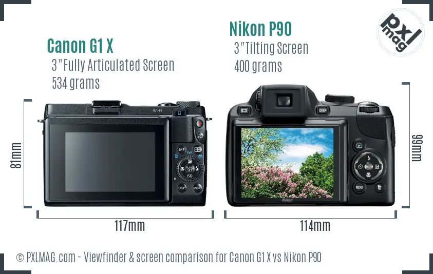 Canon G1 X vs Nikon P90 Screen and Viewfinder comparison