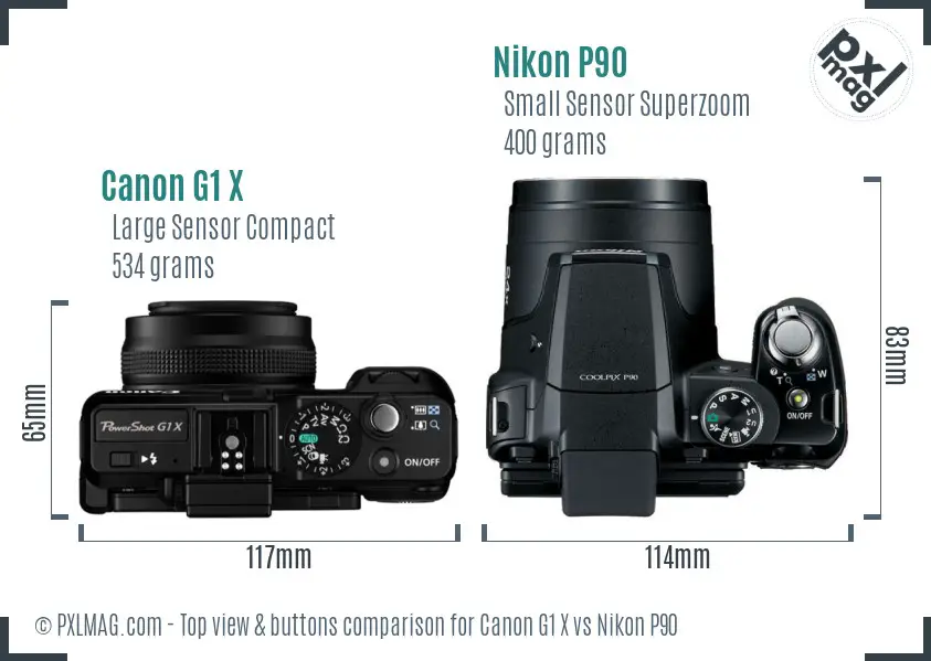 Canon G1 X vs Nikon P90 top view buttons comparison