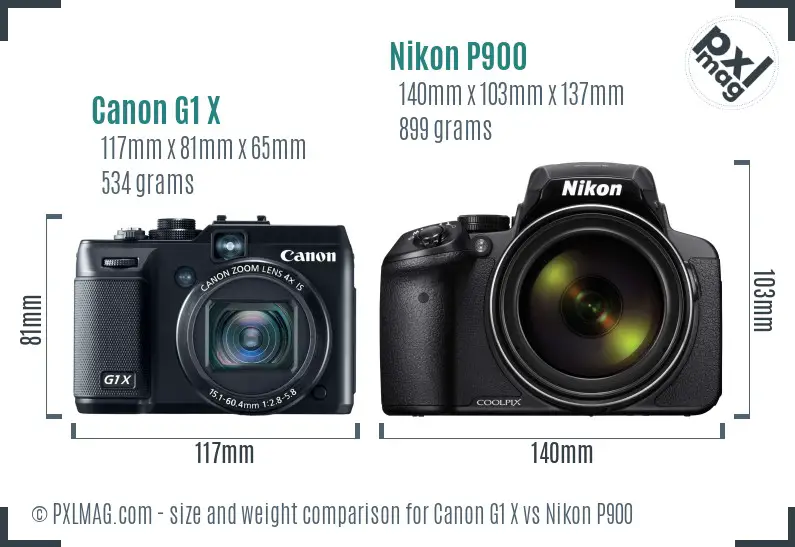 Canon G1 X vs Nikon P900 size comparison Canon G1 X vs Nikon P900 size comparison
