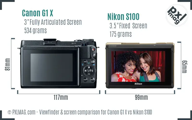 Canon G1 X vs Nikon S100 Screen and Viewfinder comparison