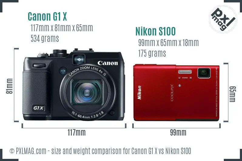 Canon G1 X vs Nikon S100 size comparison