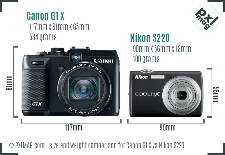 Canon G1 X vs Nikon S220 size comparison Canon G1 X vs Nikon S220 size comparison