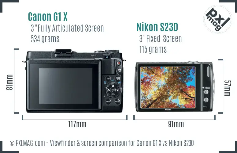 Canon G1 X vs Nikon S230 Screen and Viewfinder comparison