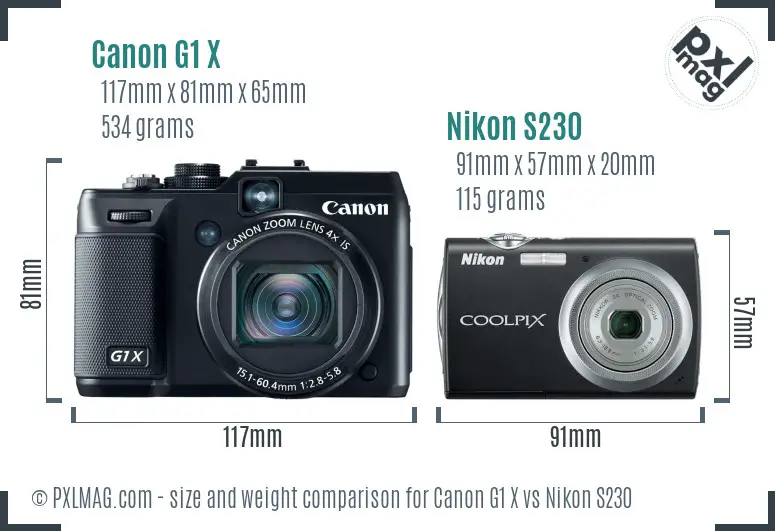 Canon G1 X vs Nikon S230 size comparison