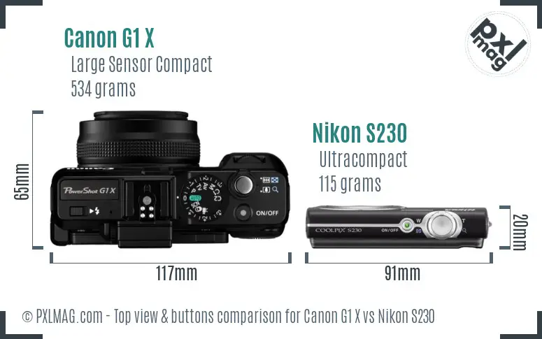 Canon G1 X vs Nikon S230 top view buttons comparison
