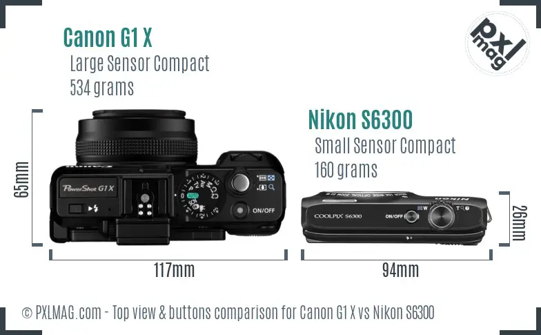 Canon G1 X vs Nikon S6300 top view buttons comparison Canon G1 X vs Nikon S6300 top view buttons comparison