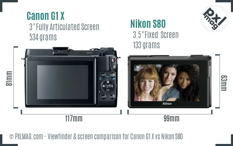 Canon G1 X vs Nikon S80 Screen and Viewfinder comparison Canon G1 X vs Nikon S80 Screen and Viewfinder comparison