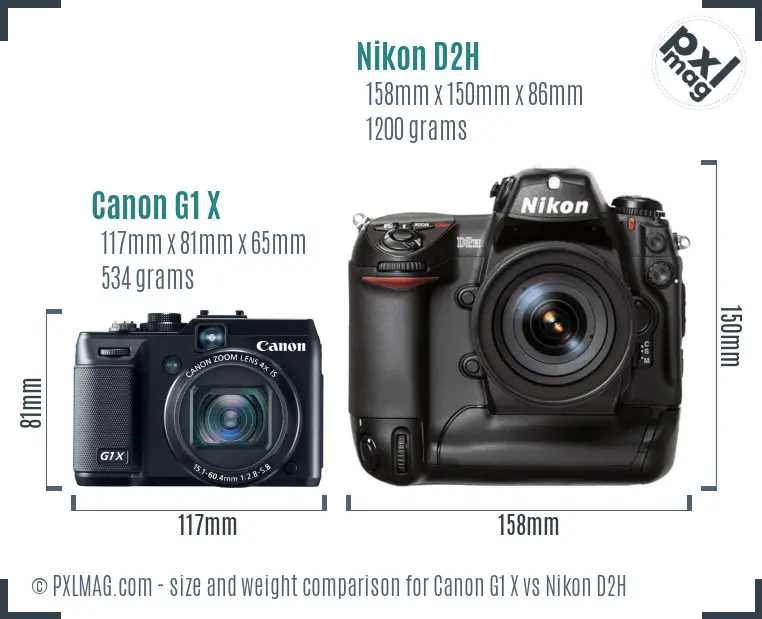 Canon G1 X vs Nikon D2H size comparison Canon G1 X vs Nikon D2H size comparison