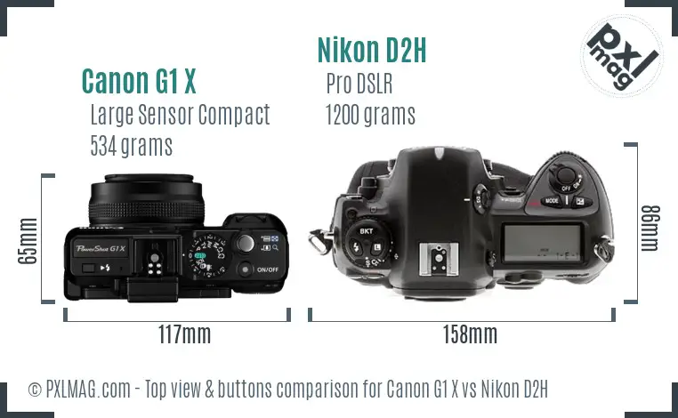 Canon G1 X vs Nikon D2H top view buttons comparison Canon G1 X vs Nikon D2H top view buttons comparison