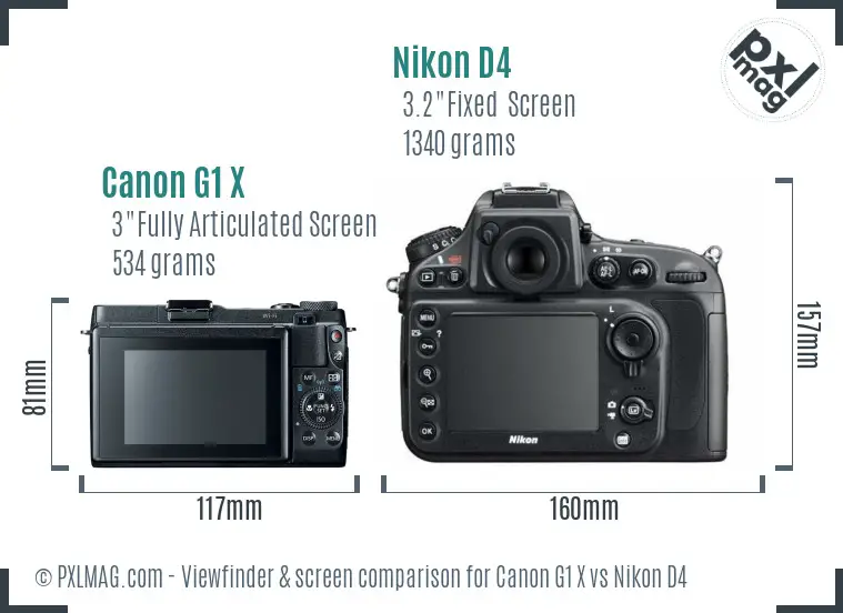 Canon G1 X vs Nikon D4 Screen and Viewfinder comparison Canon G1 X vs Nikon D4 Screen and Viewfinder comparison