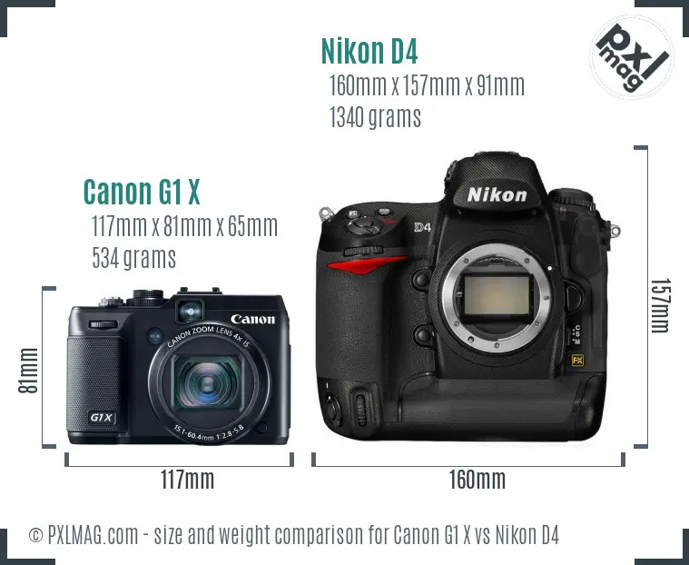 Canon G1 X vs Nikon D4 size comparison Canon G1 X vs Nikon D4 size comparison