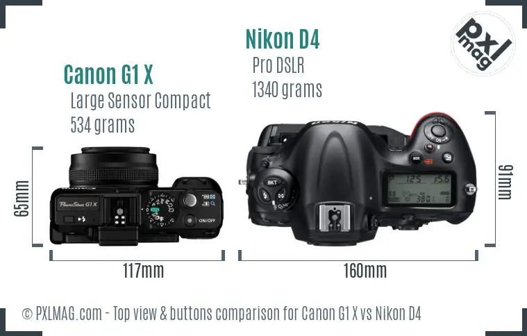 Canon G1 X vs Nikon D4 top view buttons comparison Canon G1 X vs Nikon D4 top view buttons comparison