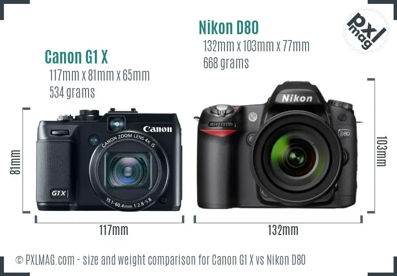 Canon G1 X vs Nikon D80 size comparison