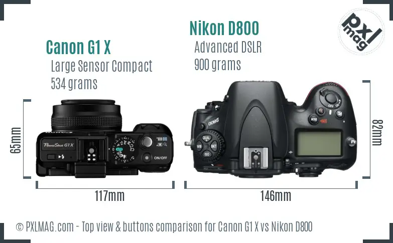 Canon G1 X vs Nikon D800 top view buttons comparison
