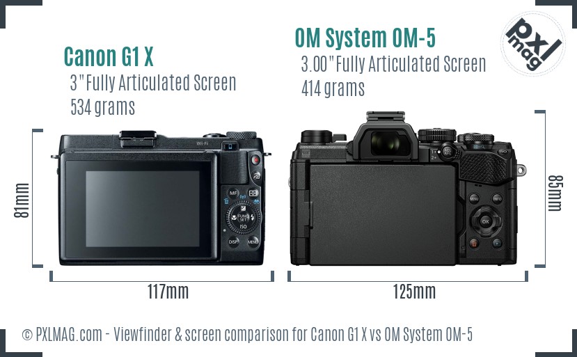 Canon G1 X vs OM System OM-5 Screen and Viewfinder comparison