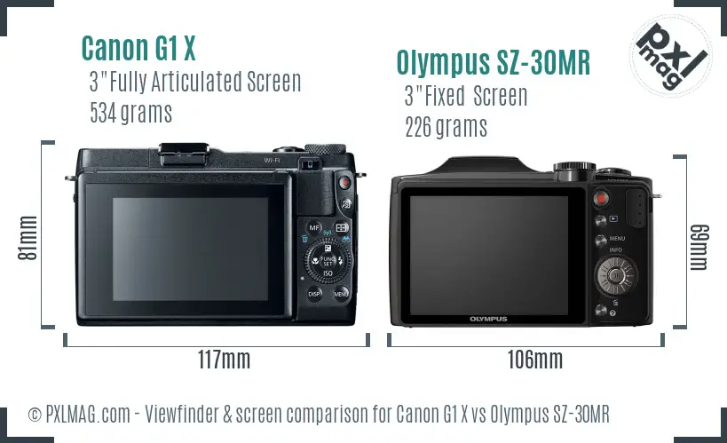 Canon G1 X vs Olympus SZ-30MR Screen and Viewfinder comparison
