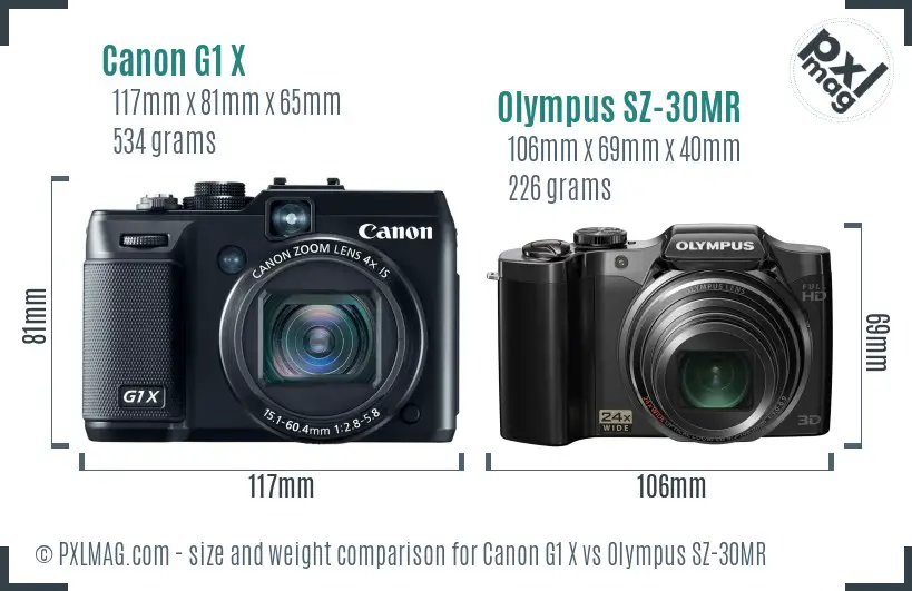 Canon G1 X vs Olympus SZ-30MR size comparison