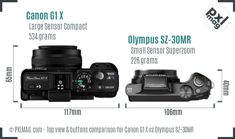Canon G1 X vs Olympus SZ-30MR top view buttons comparison