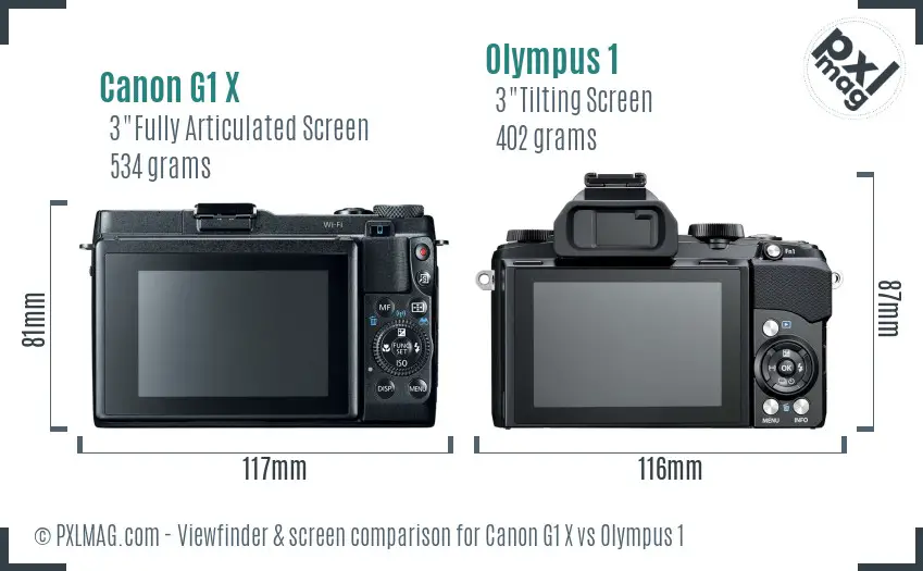 Canon G1 X vs Olympus 1 Screen and Viewfinder comparison