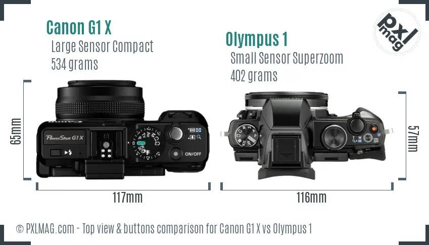 Canon G1 X vs Olympus 1 top view buttons comparison