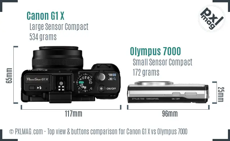 Canon G1 X vs Olympus 7000 top view buttons comparison