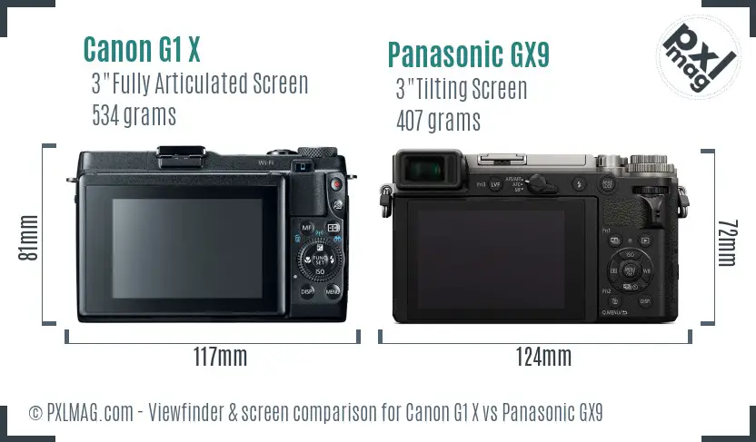Canon G1 X vs Panasonic GX9 Screen and Viewfinder comparison