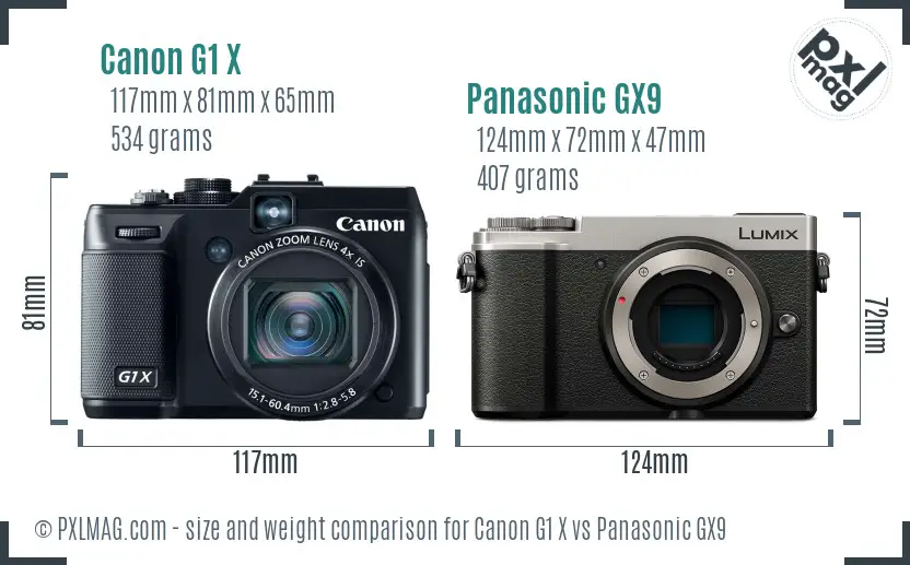 Canon G1 X vs Panasonic GX9 size comparison