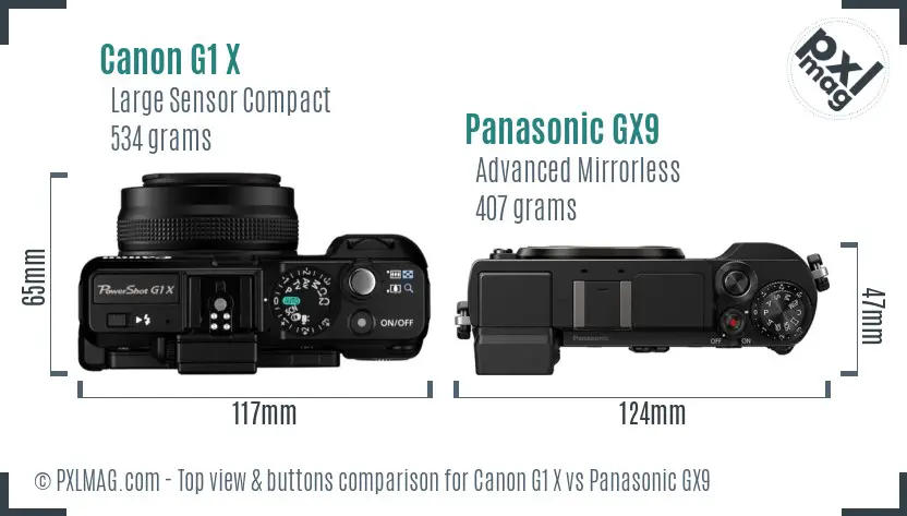 Canon G1 X vs Panasonic GX9 top view buttons comparison