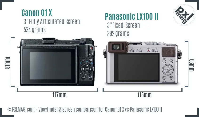 Canon G1 X vs Panasonic LX100 II Screen and Viewfinder comparison