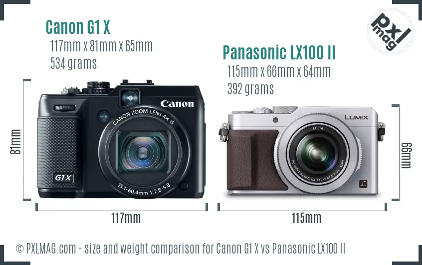 Canon G1 X vs Panasonic LX100 II size comparison