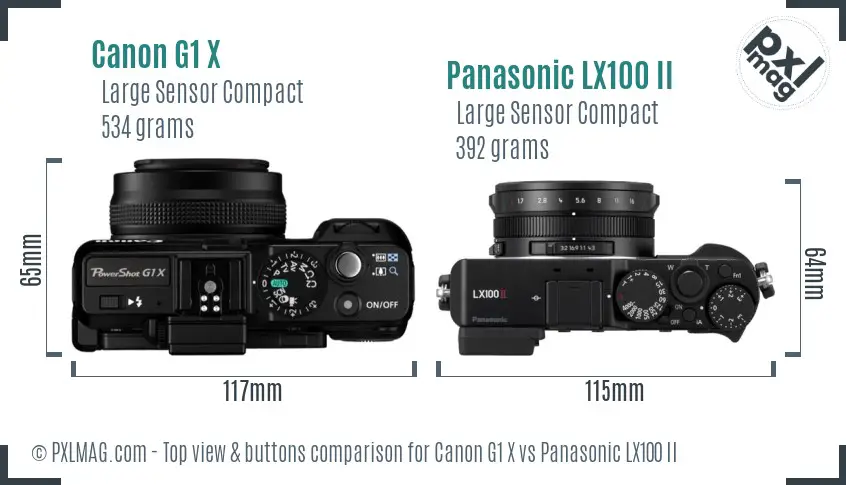 Canon G1 X vs Panasonic LX100 II top view buttons comparison