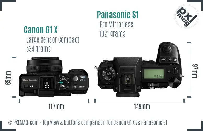 Canon G1 X vs Panasonic S1 top view buttons comparison Canon G1 X vs Panasonic S1 top view buttons comparison