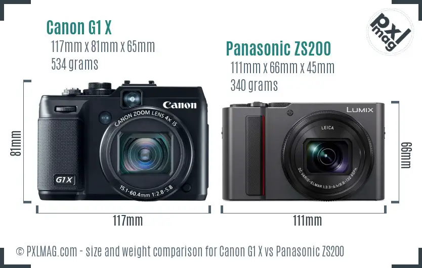 Canon G1 X vs Panasonic ZS200 size comparison
