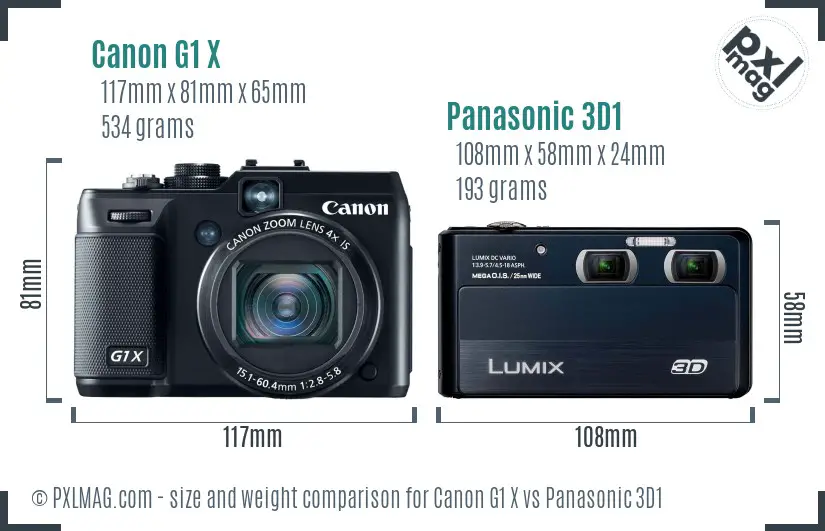 Canon G1 X vs Panasonic 3D1 size comparison