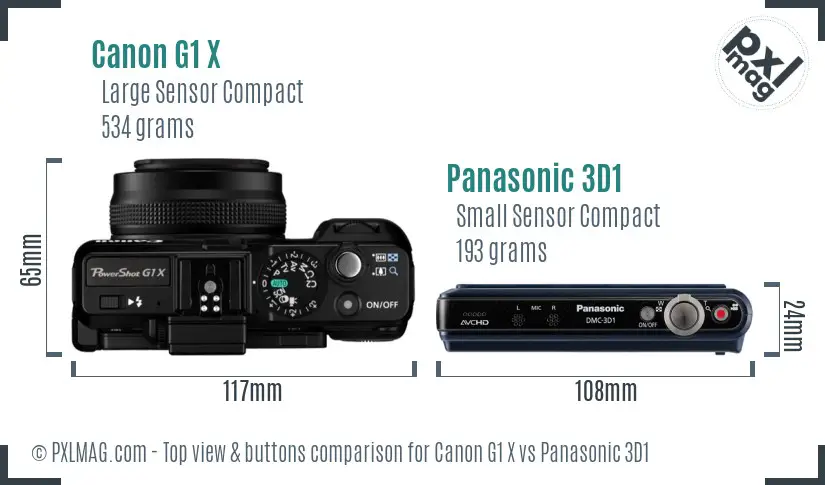 Canon G1 X vs Panasonic 3D1 top view buttons comparison
