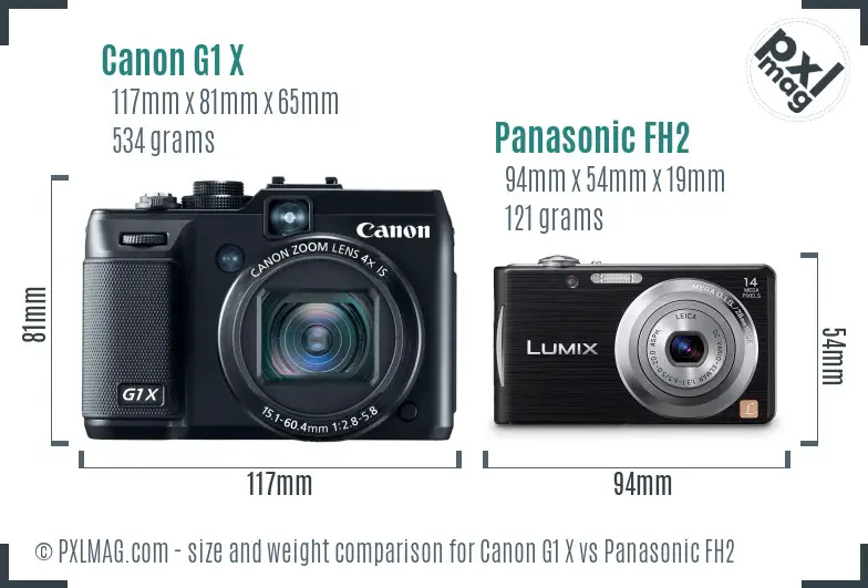 Canon G1 X vs Panasonic FH2 size comparison