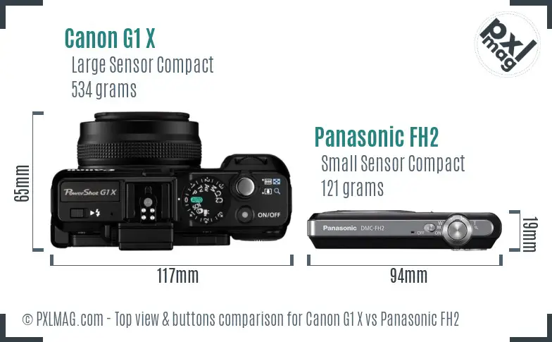 Canon G1 X vs Panasonic FH2 top view buttons comparison