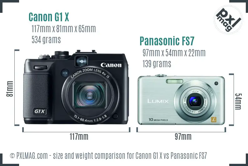 Canon G1 X vs Panasonic FS7 size comparison