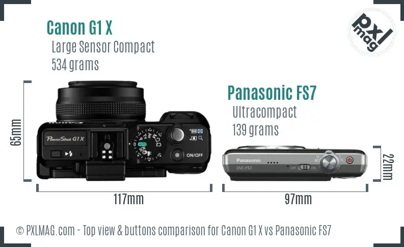 Canon G1 X vs Panasonic FS7 top view buttons comparison