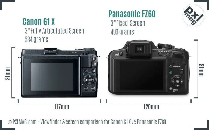 Canon G1 X vs Panasonic FZ60 Screen and Viewfinder comparison