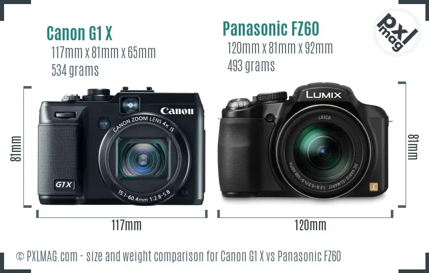 Canon G1 X vs Panasonic FZ60 size comparison