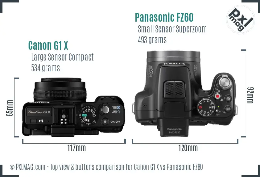Canon G1 X vs Panasonic FZ60 top view buttons comparison