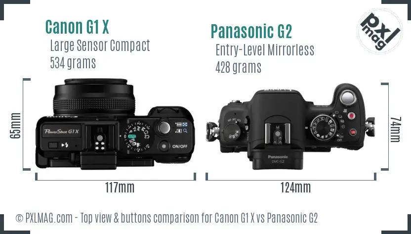 Canon G1 X vs Panasonic G2 top view buttons comparison Canon G1 X vs Panasonic G2 top view buttons comparison