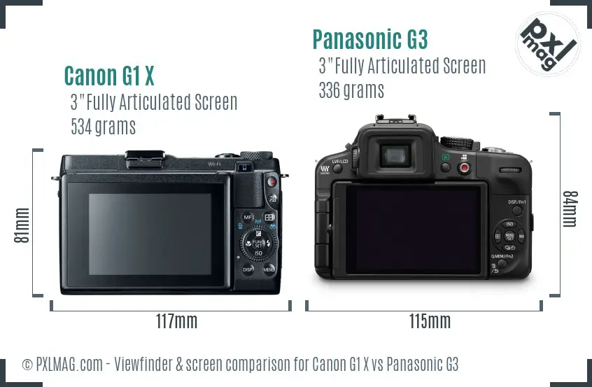 Canon G1 X vs Panasonic G3 Screen and Viewfinder comparison Canon G1 X vs Panasonic G3 Screen and Viewfinder comparison