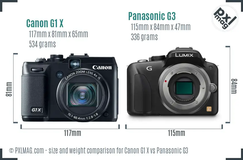 Canon G1 X vs Panasonic G3 size comparison Canon G1 X vs Panasonic G3 size comparison