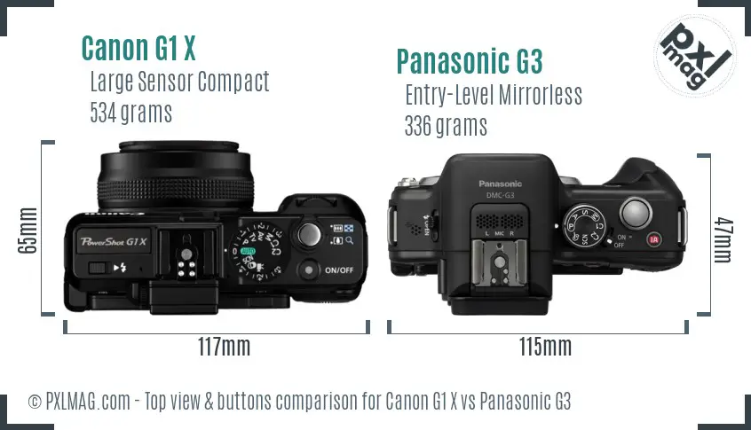 Canon G1 X vs Panasonic G3 top view buttons comparison Canon G1 X vs Panasonic G3 top view buttons comparison