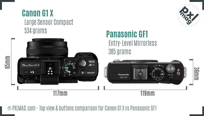 Canon G1 X vs Panasonic GF1 top view buttons comparison Canon G1 X vs Panasonic GF1 top view buttons comparison