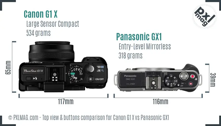 Canon G1 X vs Panasonic GX1 top view buttons comparison Canon G1 X vs Panasonic GX1 top view buttons comparison