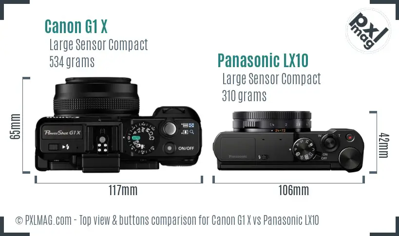 Canon G1 X vs Panasonic LX10 top view buttons comparison